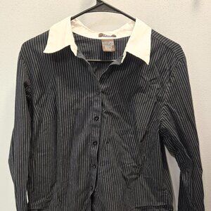 Black Pinstripe Button Up Blouse